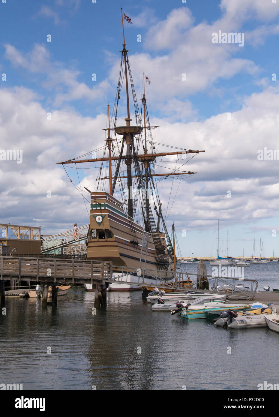 Mayflower II in Plymouth harbor, Massachusetts. The ship is a replica of the original Mayflower, and was built 1955-57. Stock Photo