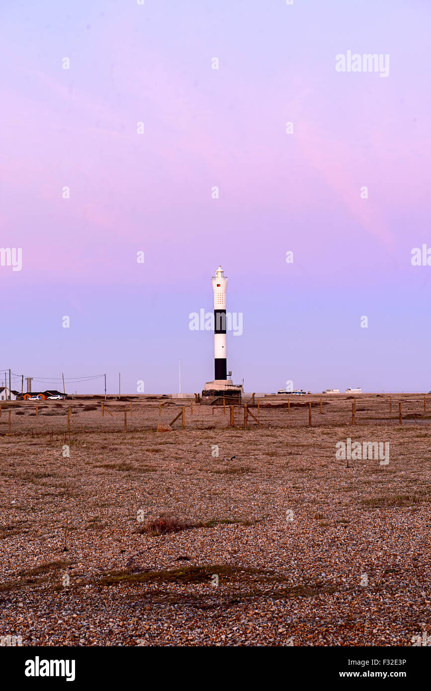 Lighthouse at Dungeness, evening sky. Stock Photo