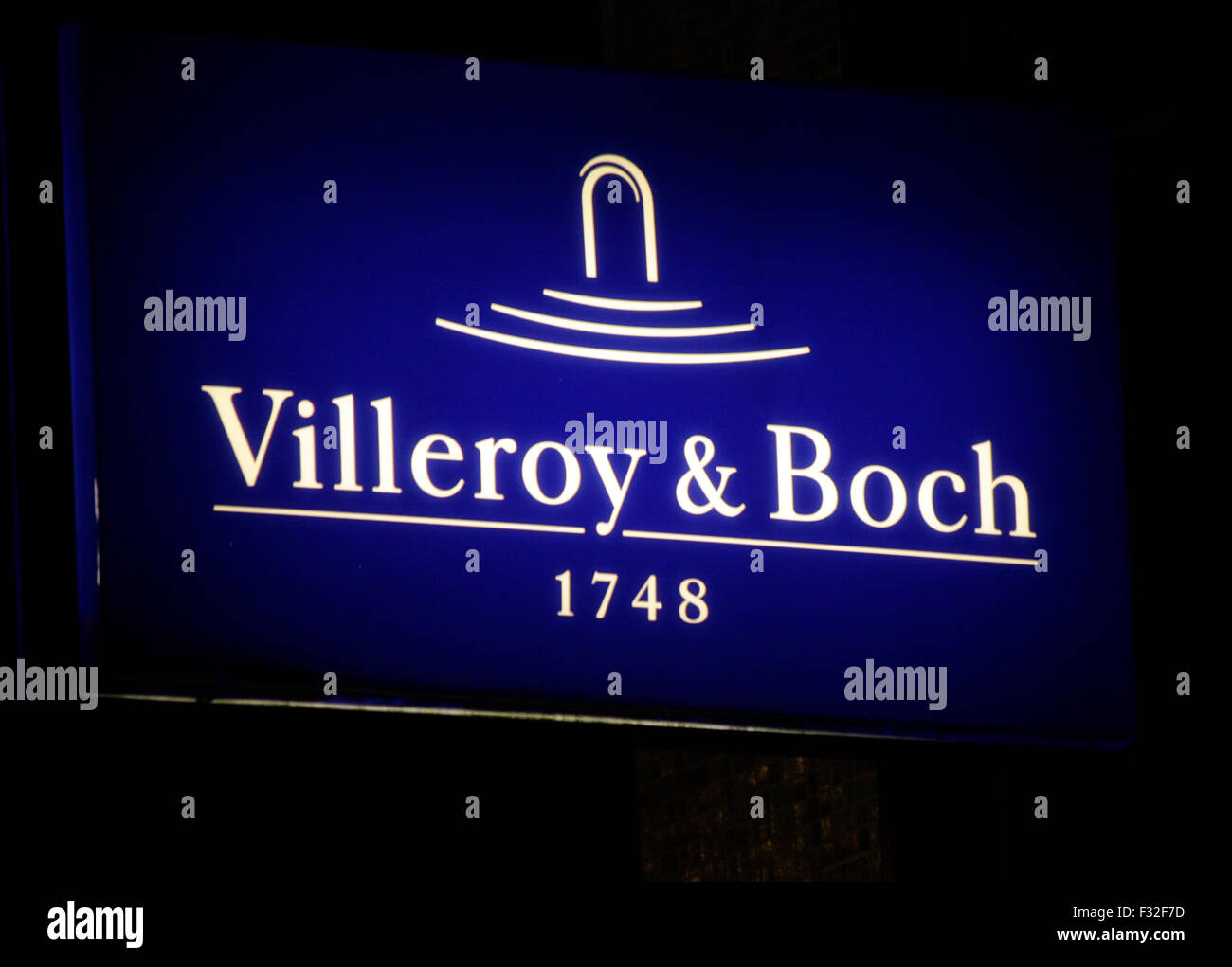 Leuchtreklame fuer 'Villeroy & Boch', November 2013, Berlin. Stock Photo