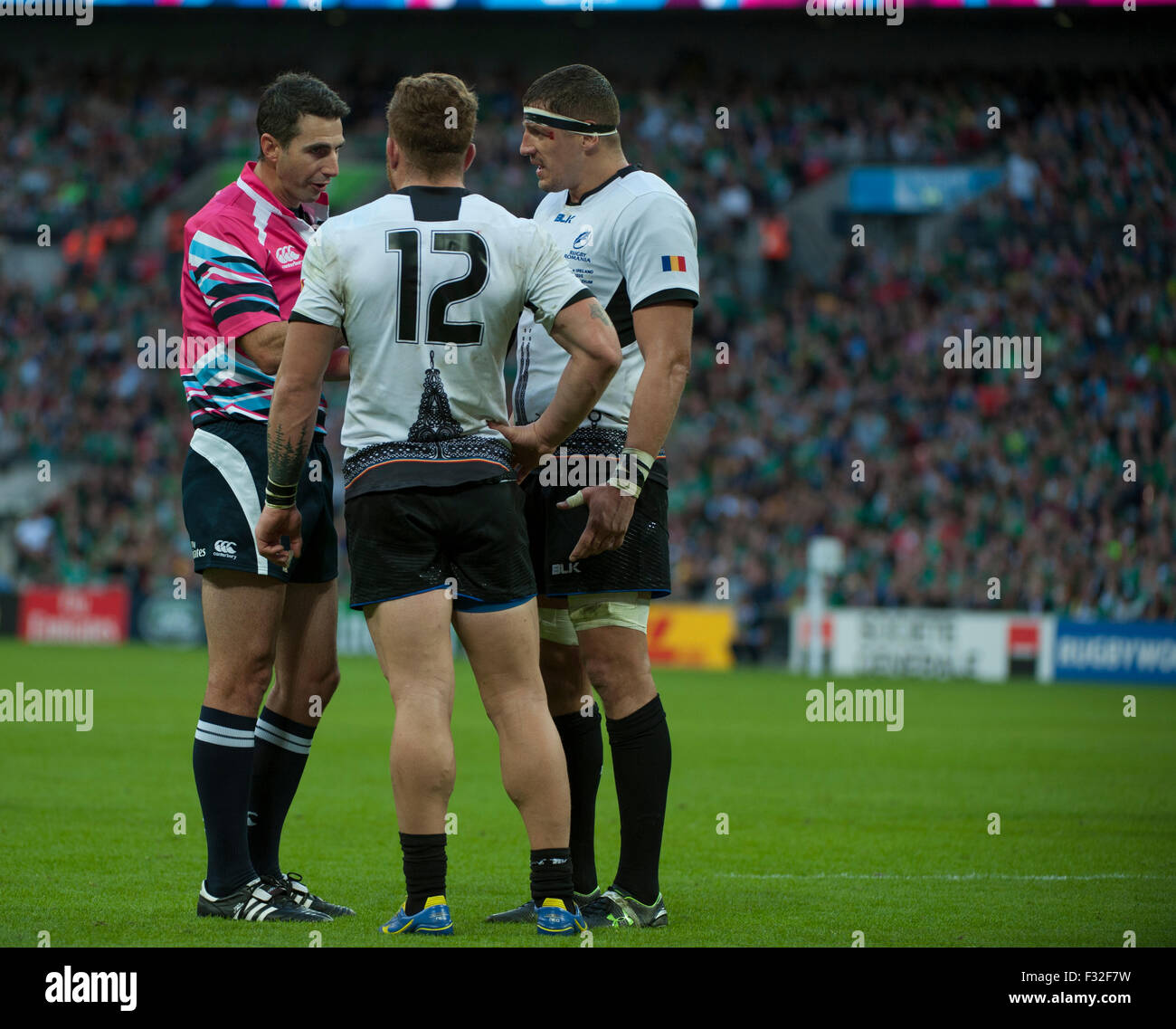 Wembley Stadium, London, UK. 27th September, 2015. Csaba Gal given yellow card in the Pool D match of the Rugby World Cup 2015. Stock Photo