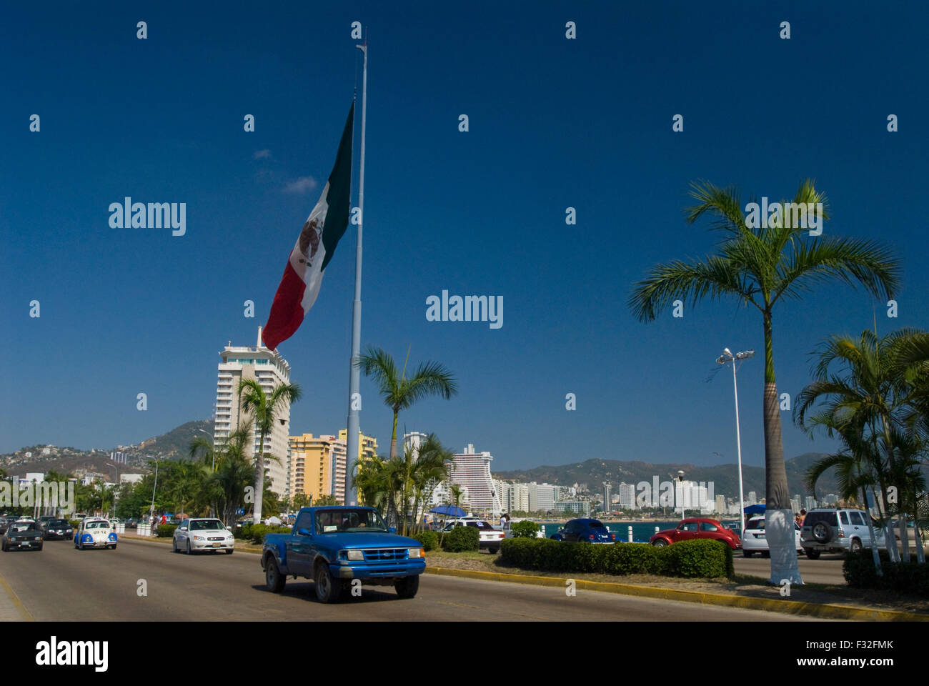 The coastal town of Acapulco, Mexico. The Avenida Costera Miguel Aleman Stock Photo