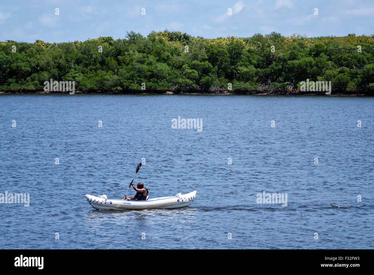 Florida North Palm Beach,John D. MacArthur Beach State Park,Lake Worth Lagoon,Black Afro American,man men male,kayak,kayaker,kayaking,paddling,water,F Stock Photo