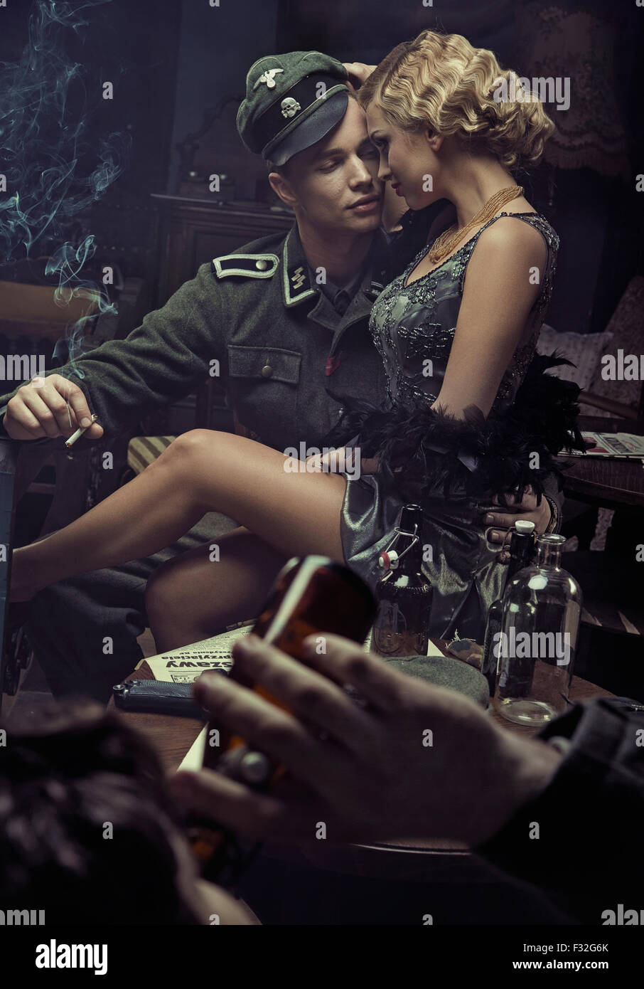 Portrait of the alluring military german couple Stock Photo