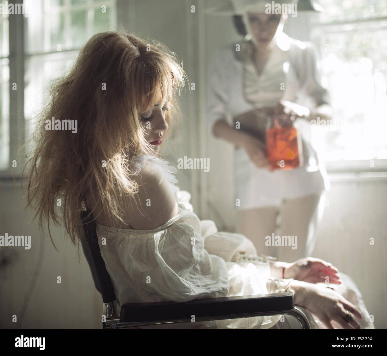 Sleeping patient after filthy surgery in the old hospital Stock Photo