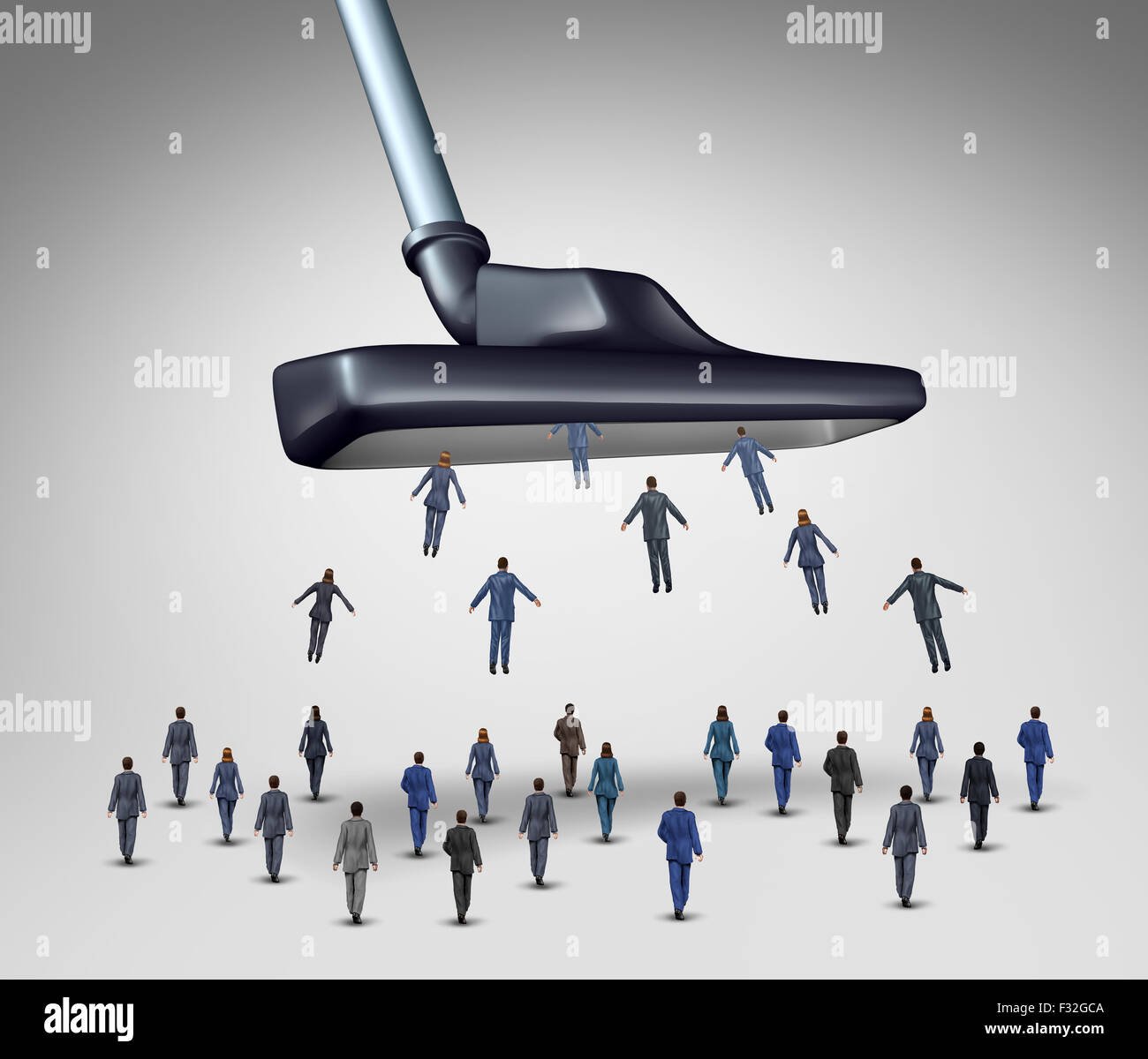 Employee management business concept as a giant vacuum cleaner sucking