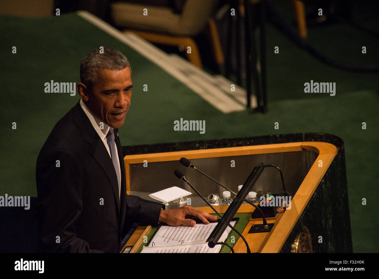 New York, United States. 28th Sep, 2015. President Barack Obama speaks to the 13th Plenary Session of the United Nations General Assembly. Credit:  Albin Lohr-Jones/Pacific Press/Alamy Live News Stock Photo