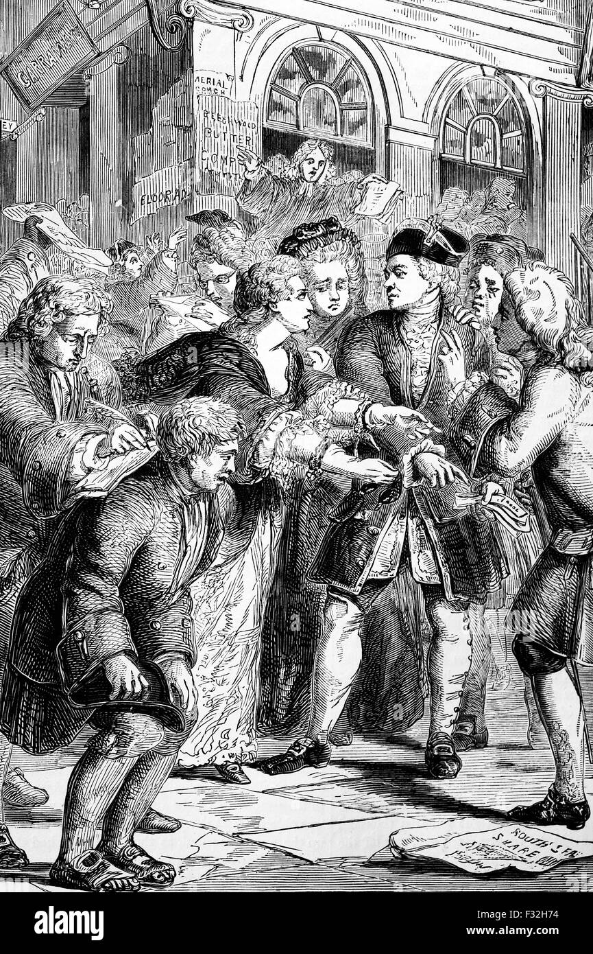Frenzied investors in South Sea Bubble, the speculation mania that ruined many British investors in 1720. It was a hoax centred on the South Sea Company, founded in 1711 to trade  with Spanish America. Stock Photo