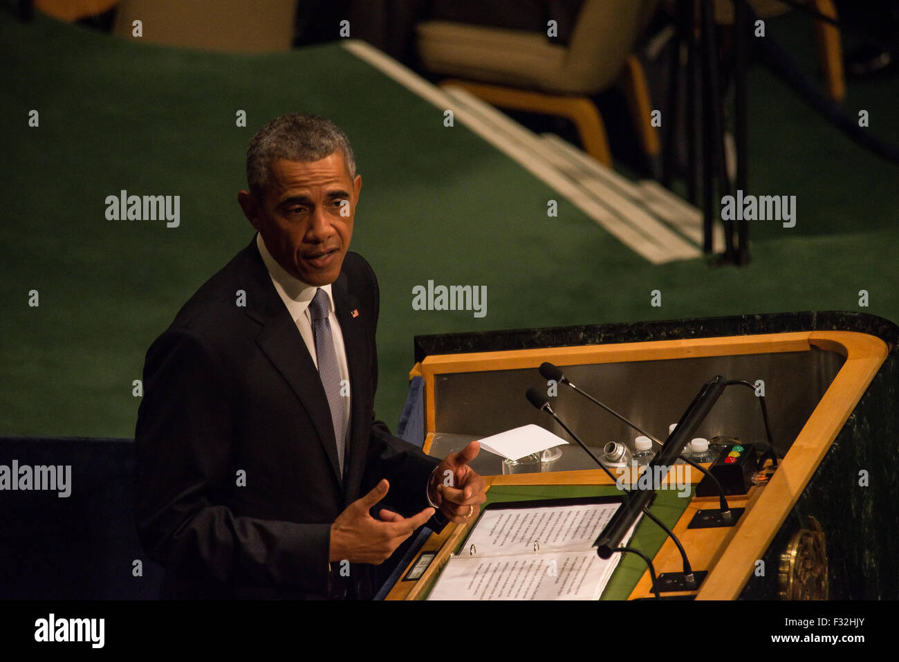New York, United States. 28th Sep, 2015. President Barack Obama speaks to the 13th Plenary Session of the United Nations General Assembly. Credit:  Albin Lohr-Jones/Pacific Press/Alamy Live News Stock Photo