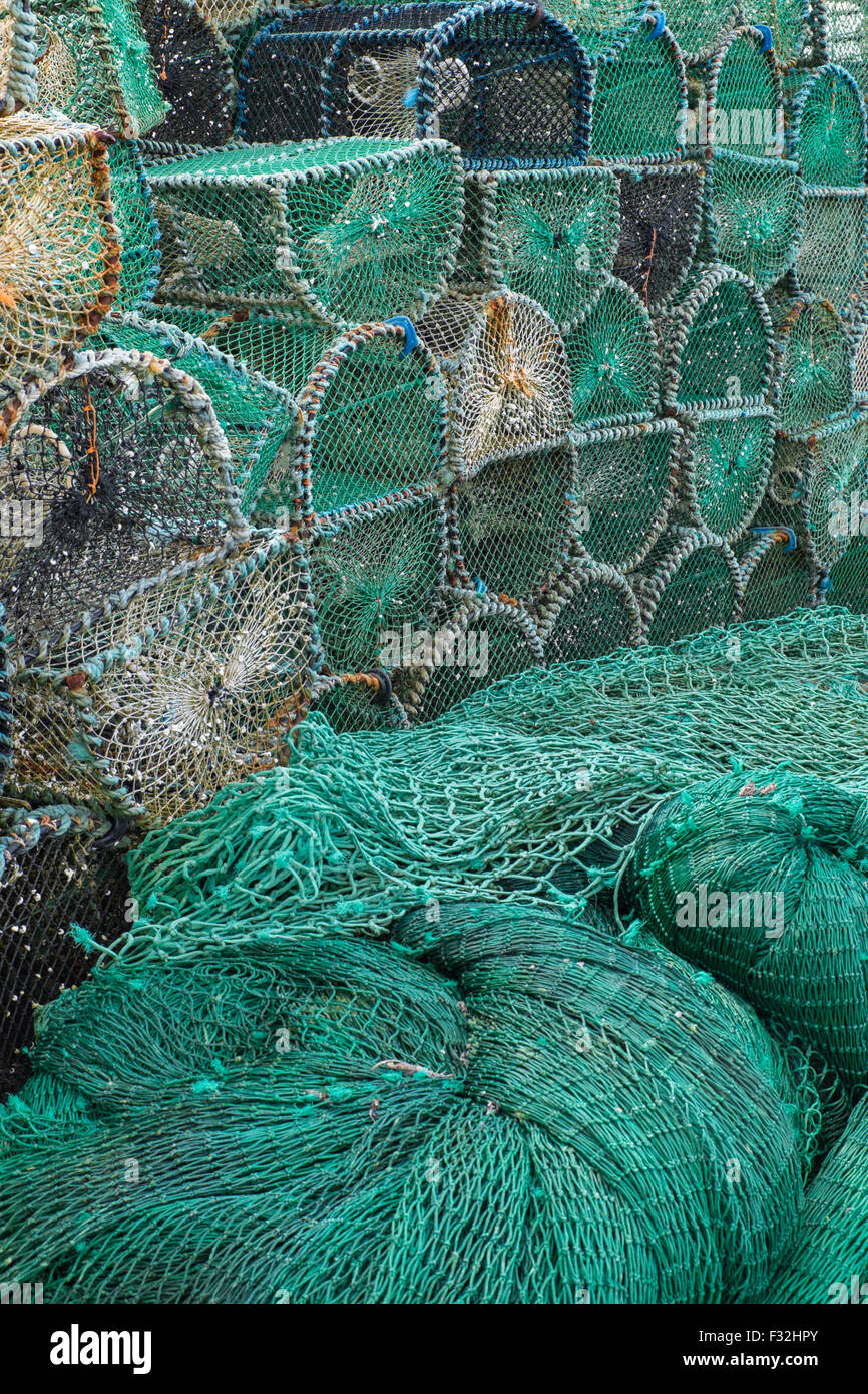 Fishing nets and lobster creels at Elgol on the Isle of Skye. Stock Photo