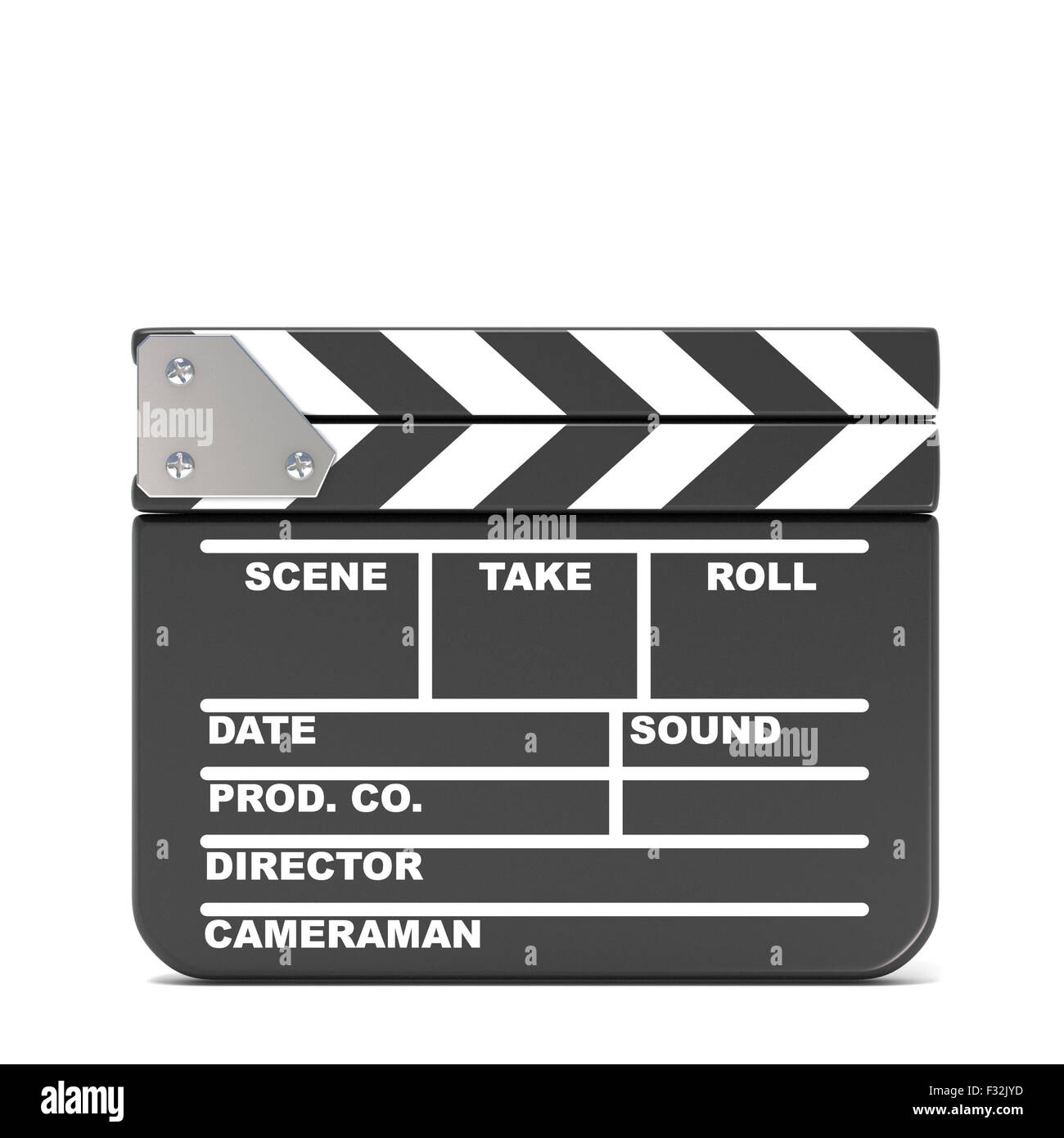 Movie clapperboard, closed. 3D render illustration isolated on white background Stock Photo