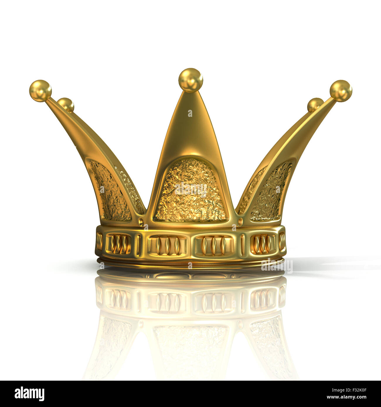 Golden crown isolated on a white background. Front view Stock Photo