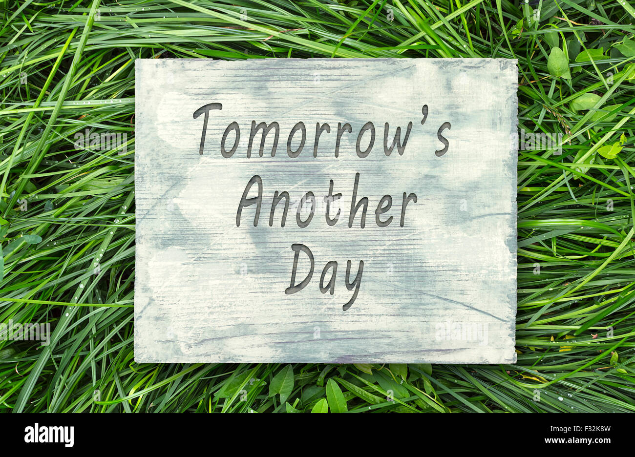Vintage hipster motivational phrase note, Tomorrows Another Day sign Stock Photo