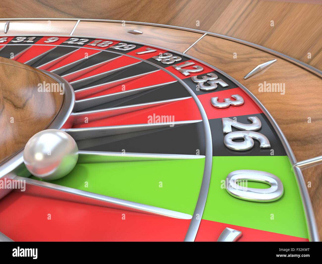 Macro view of a roulette table. Green zero. 3D render illustration ...