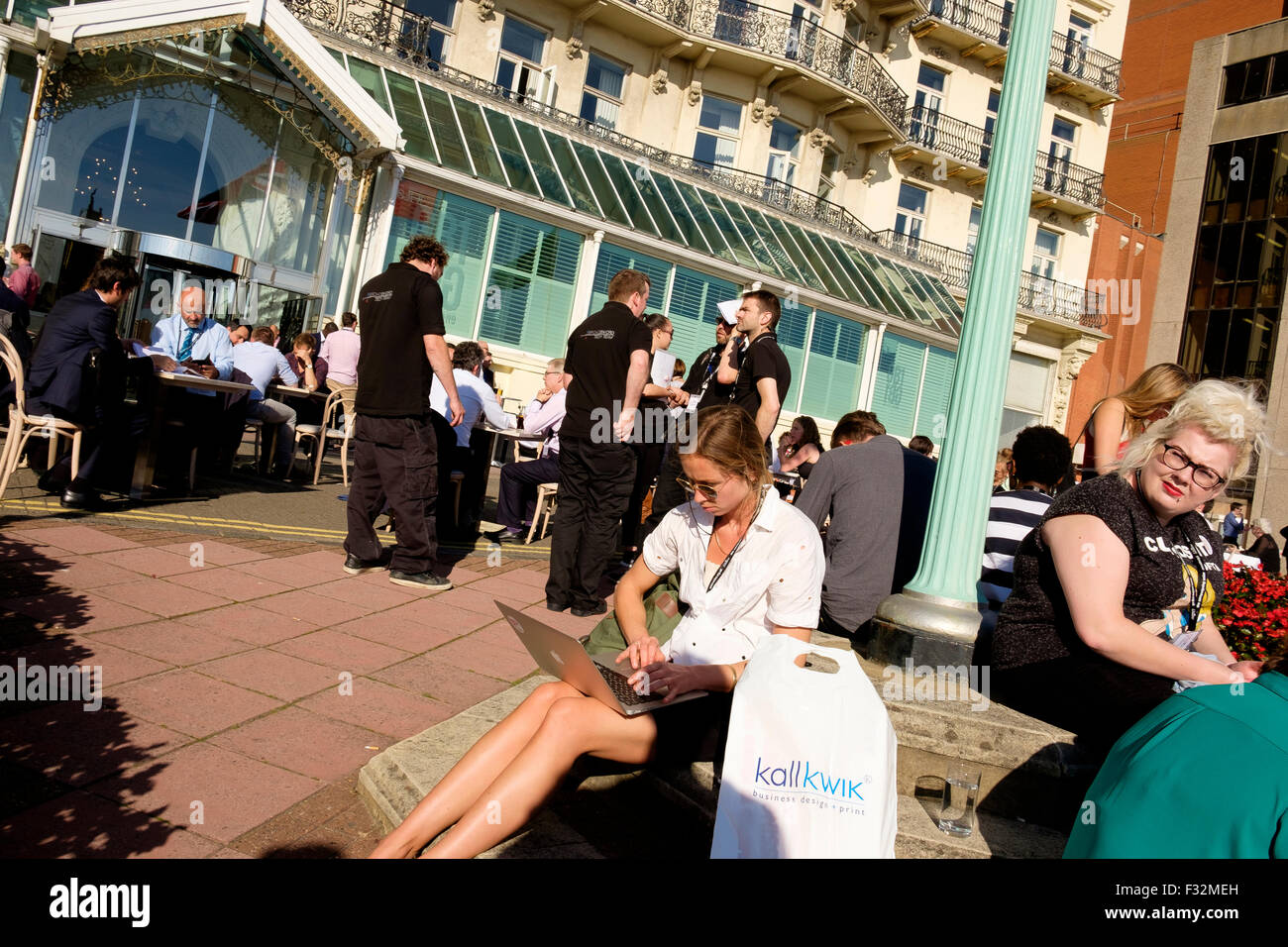 Brighton, UK. 28th September, 2015. USDAW trade union delegates outside the Grand Hotel for Labour Party conference at the Brighton Centre Credit:  Scott Hortop/Alamy Live News Stock Photo