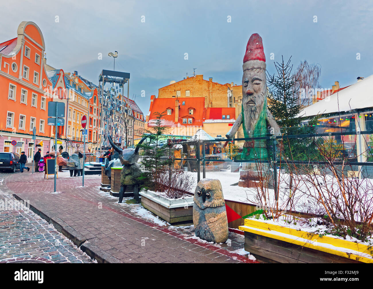 View of an open-air Leisure Park EGLE based in the Old Town of Riga right next to Riga Town Hall. Christmas in Latvia, Europe. Stock Photo