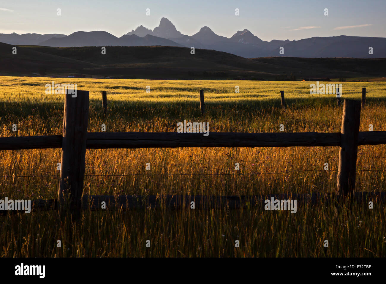 Felt, Idaho - The Teton mountain range, from farm land in eastern Idaho. Stock Photo