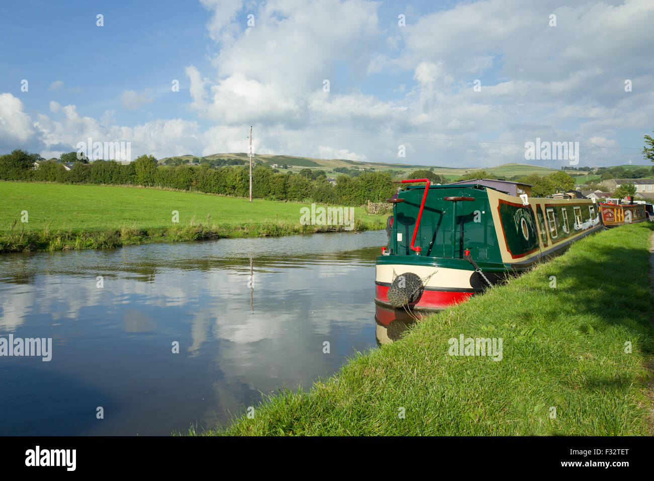 View of the Yorkshire Dales from the Leeds Liverpool Canal, near skipton. Stock Photo