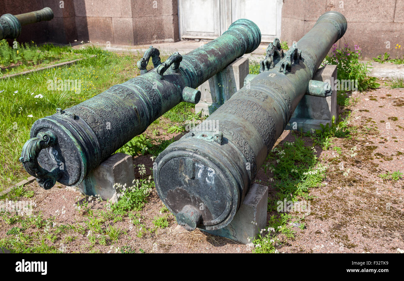 Ancient Bronze Cannons in Museum of Artillery in St. Petersburg