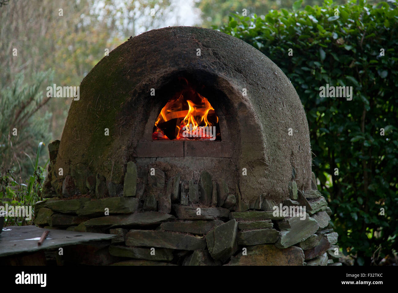 Cob oven fire Stock Photo