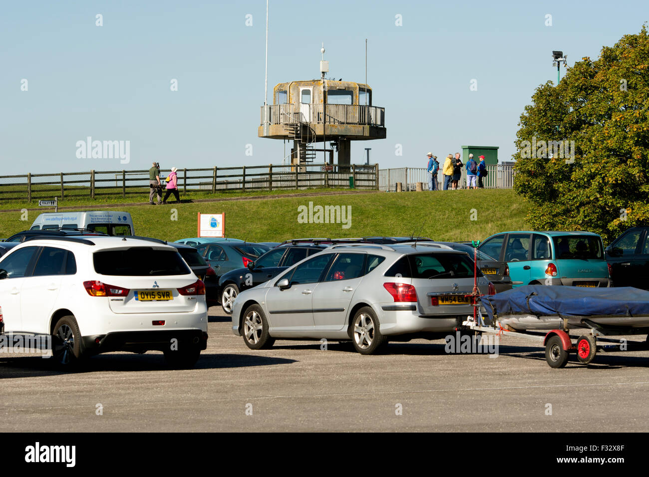 Farmoor Reservoir car park and tower, Oxfordshire, England, UK Stock