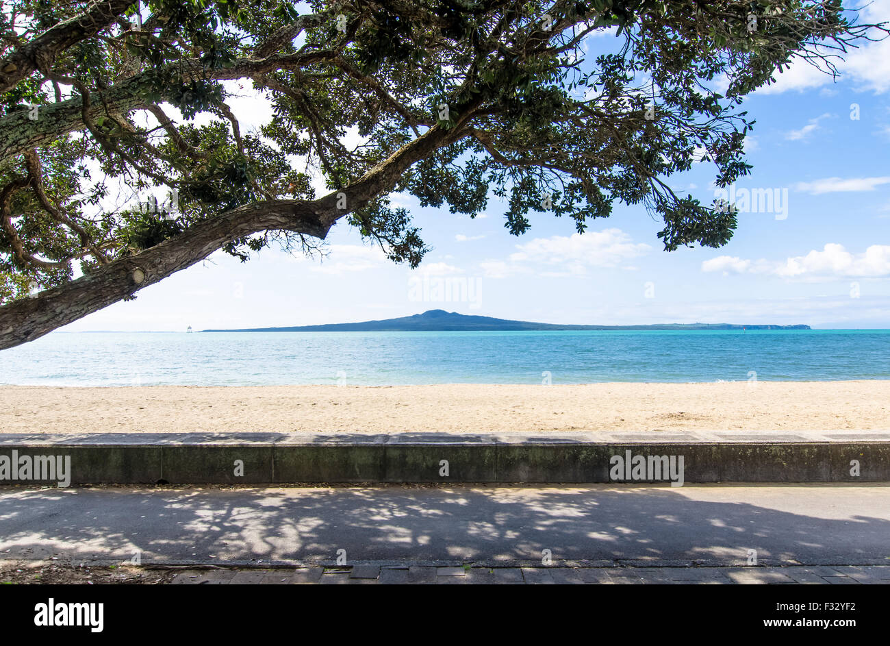 Rangitoto Island view from Mission Bay in Auckland,New Zealand. Stock Photo