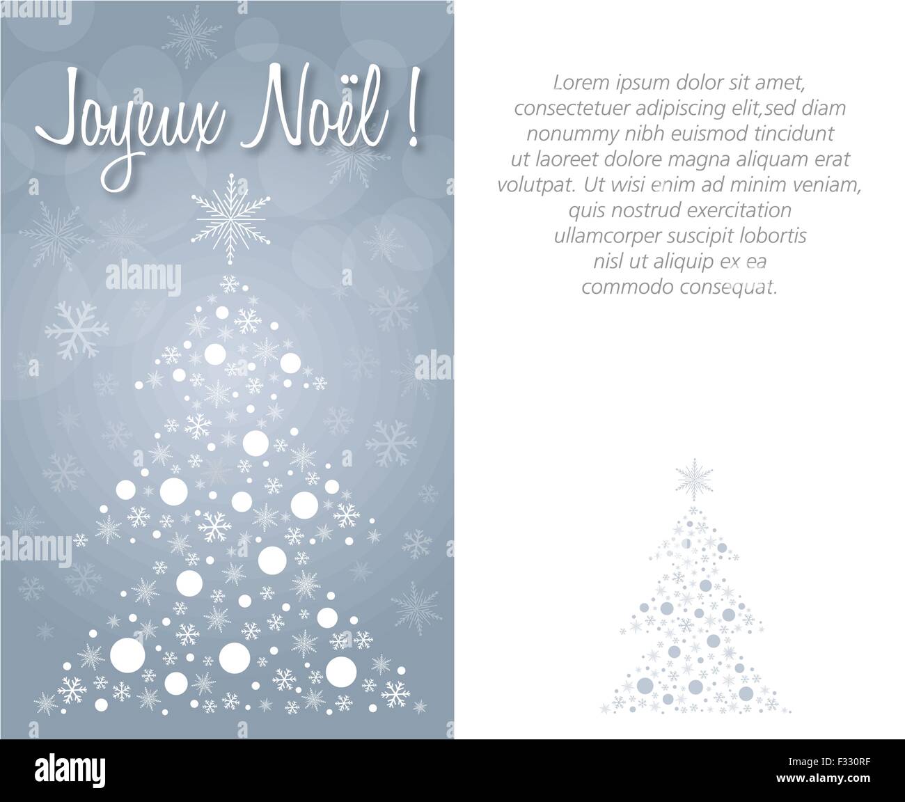 Merry Christmas (in French) greeting card front and interior Stock Vector