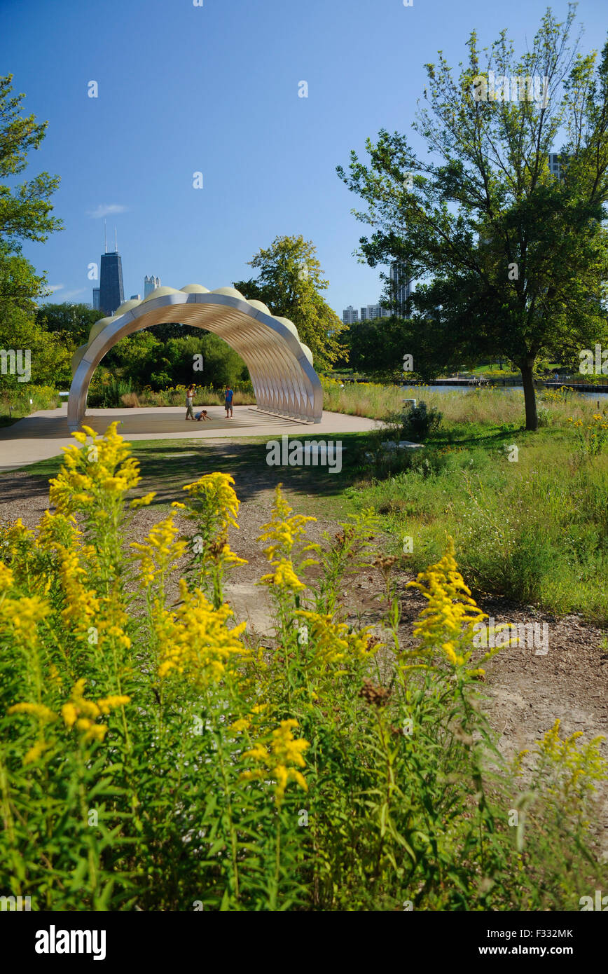 South Pond Nature Boardwalk in Lincoln Park, Chicago, Illinois. Park Zoo. People's People's Gas Education Pavillion Stock Photo