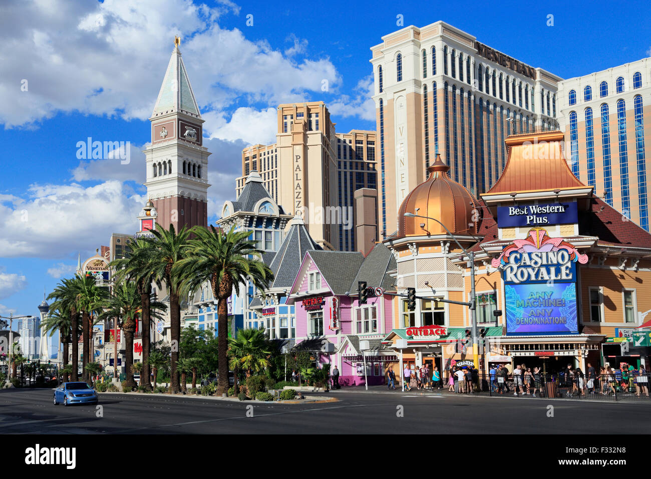 Las Vegas, the Strip, Las Vegas Boulevard.Venetian hotel behind Casino Royale, Best Western. Stock Photo
