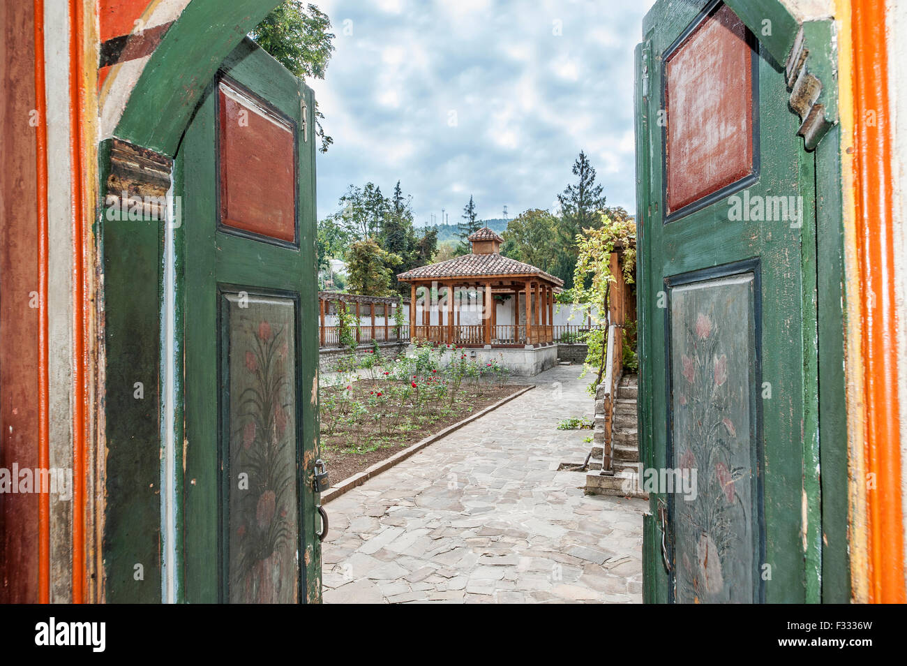Russia , Crimea. Bakhchisaray Khan's palace . Summer arbor . Exit to the patio . Stock Photo