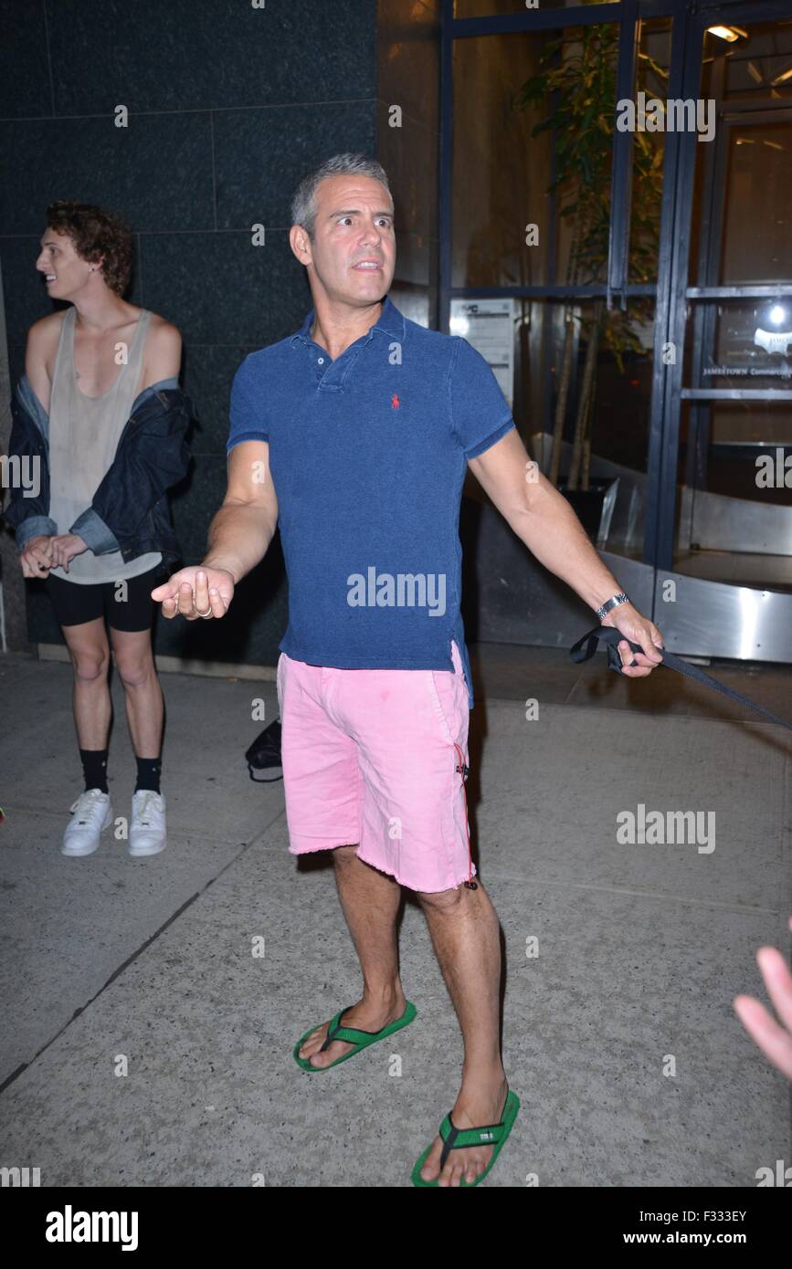 Andy Cohen and Wacha leaving his studio in casual wear Featuring Andy