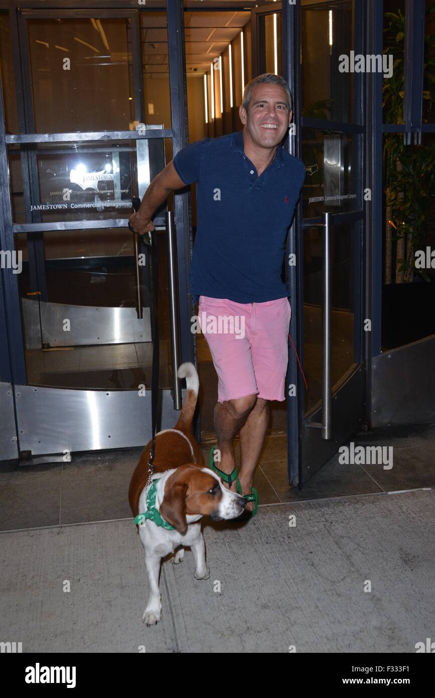 Andy Cohen and Wacha leaving his studio in casual wear Featuring Andy