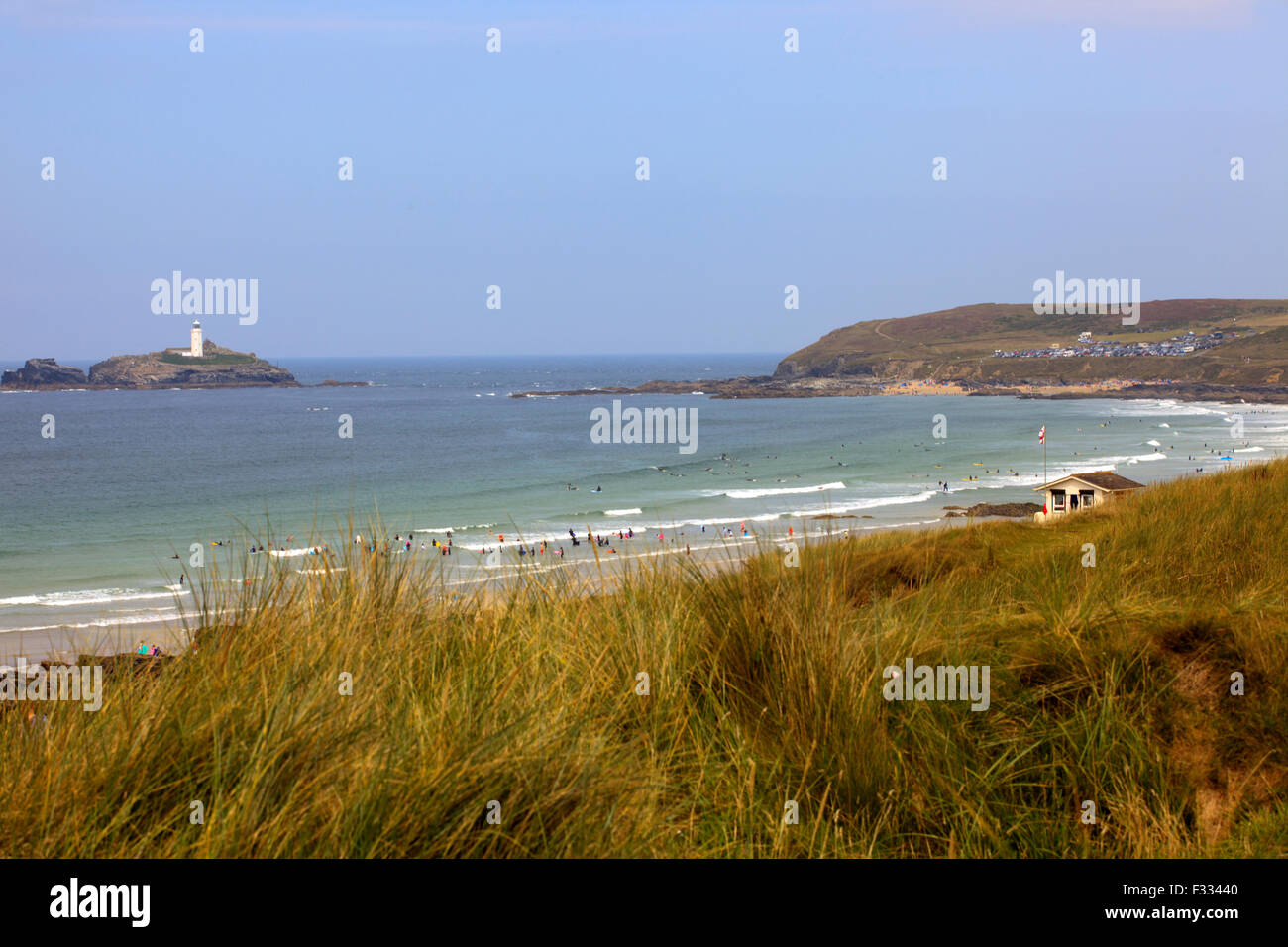 Rock stack beach at Gwithian Towans, Cornwall, United Kingdom Stock