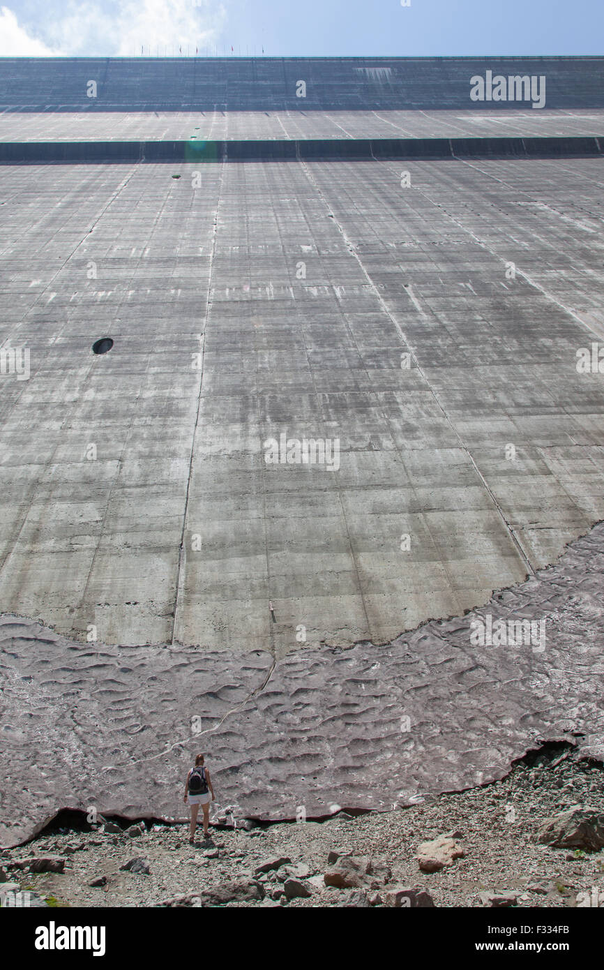 Woman at the Dam Grande Dixence Worlds highest gravity dam