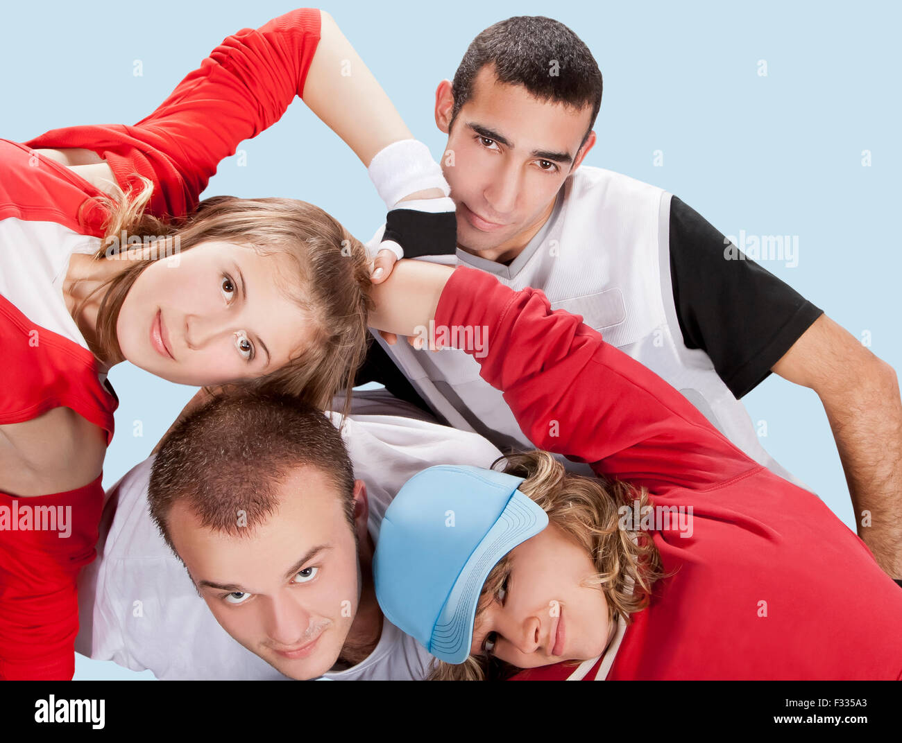 Group of people on blue.Teenager girl and teenager boy Stock Photo - Alamy