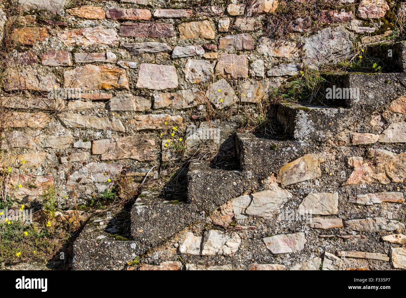 natural stone masonry, in a vineyard, Rudesheim, Rhine valley, Germany Stock Photo