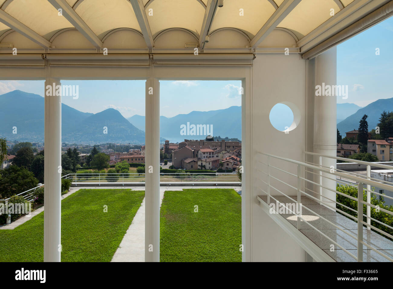 Architecture, panoramic veranda of a modern villa, top view Stock Photo