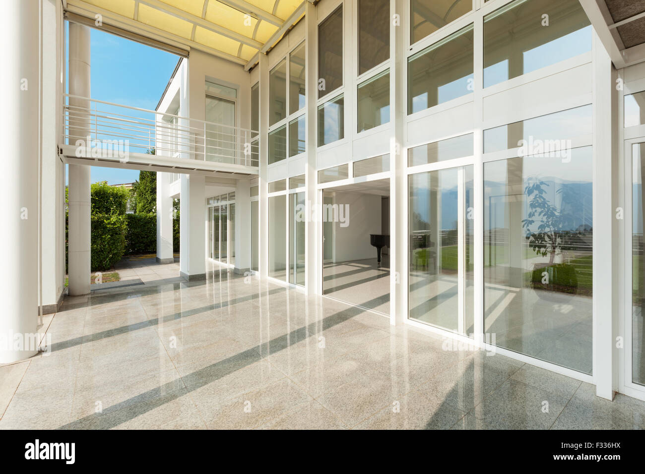 Architecture, wide veranda of a modern house, exterior Stock Photo