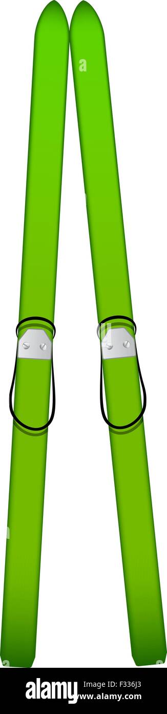 Old wooden alpine skis in green design Stock Vector