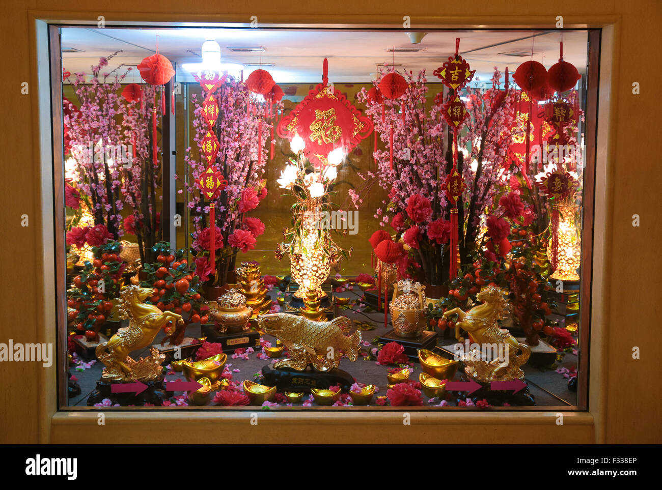 Chinese New Year decoration in a window display at Genting Highland,  Malaysia Stock Photo - Alamy