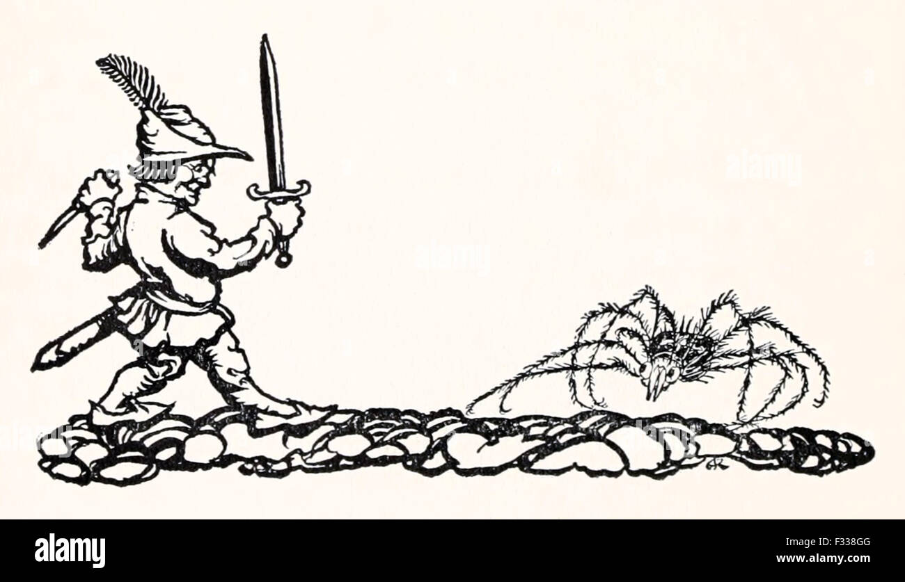 Tom Thumb fighting the spider who's poison kills him, from 'The True ...