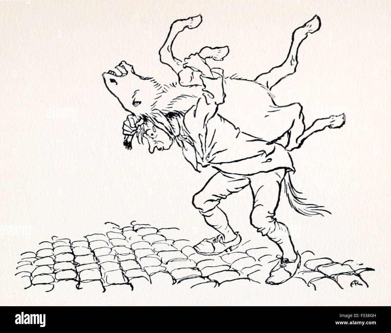 Jack passing by with a donkey on his shoulders in 'Lazy Jack' from ...