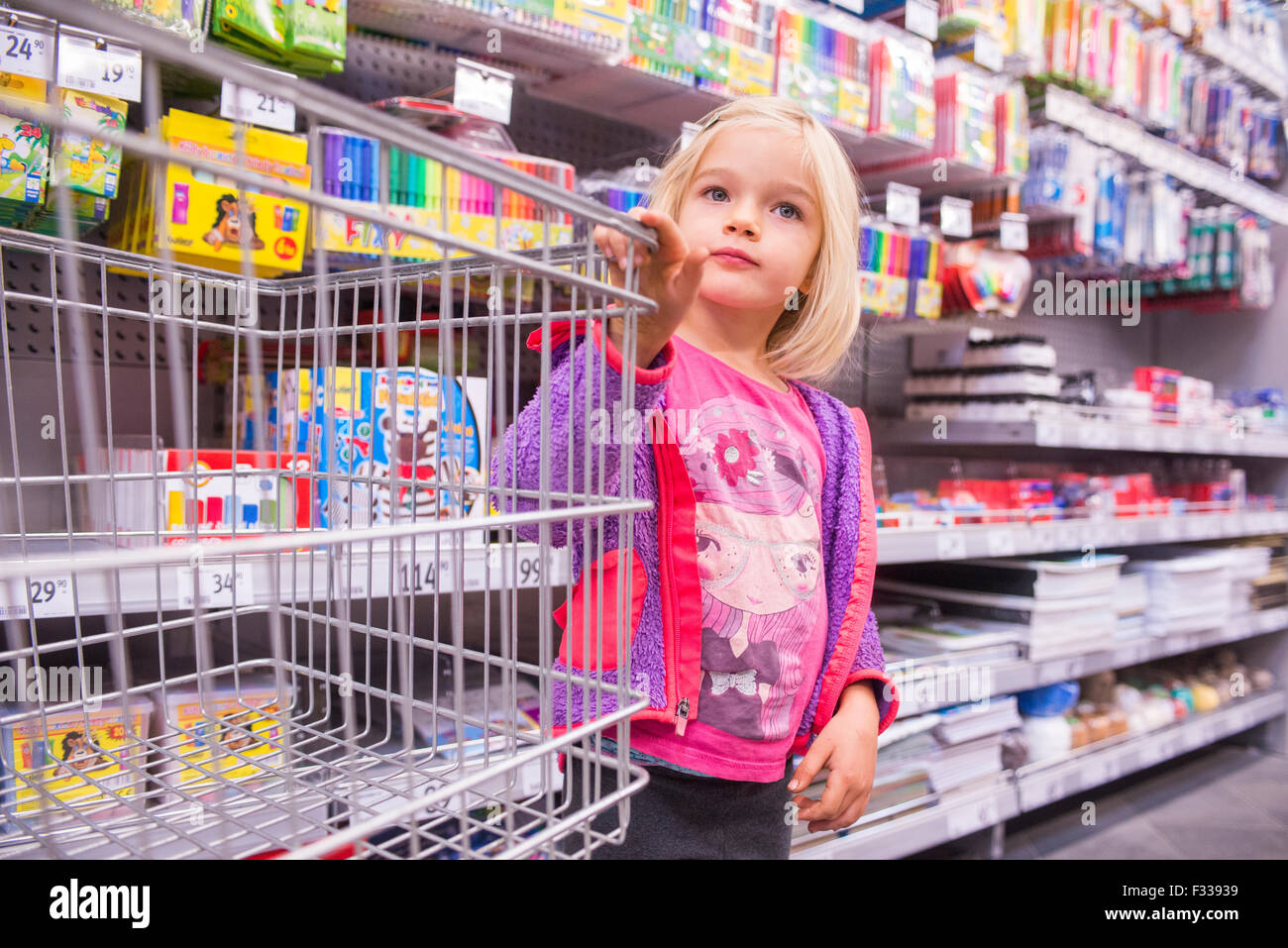 shopping for school supplies in a supermarket, educational stationery