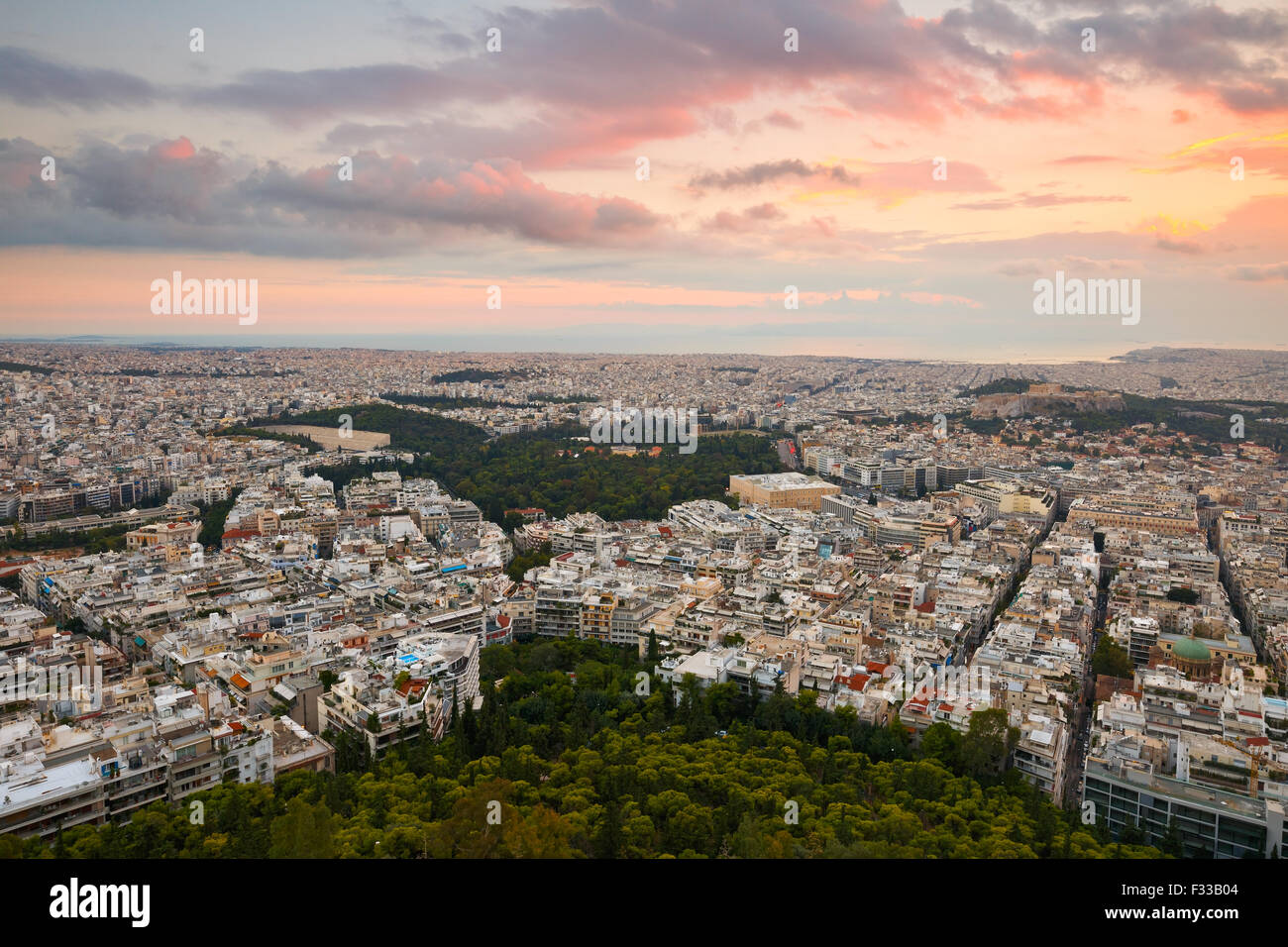 View of Athens from Lycabettus Hill, Greece. Stock Photo