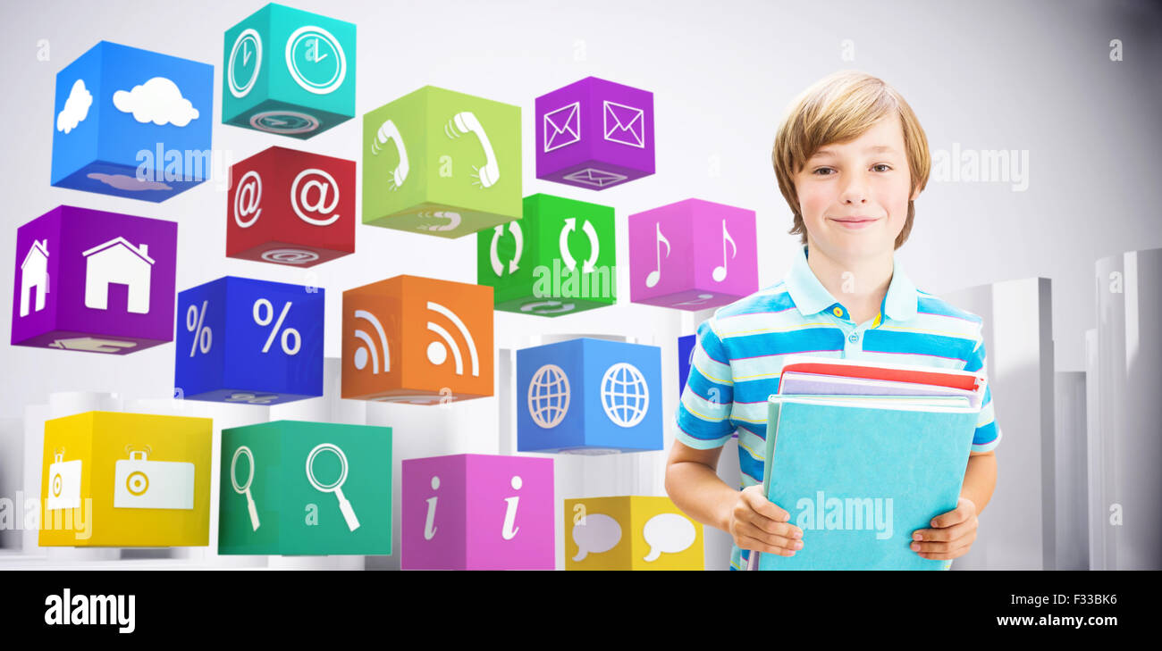 Composite image of cute pupil smiling at camera in library Stock Photo ...
