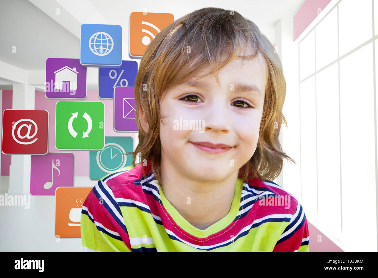 Composite image of happy little boy in the park Stock Photo - Alamy