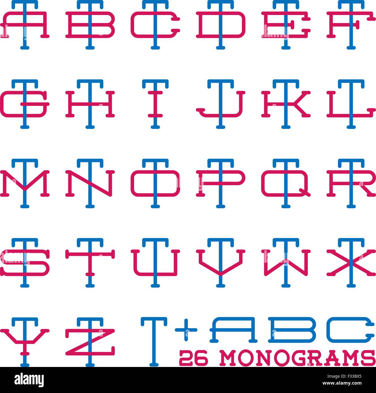 College sport team logo set. Two letters monogram template. Personal