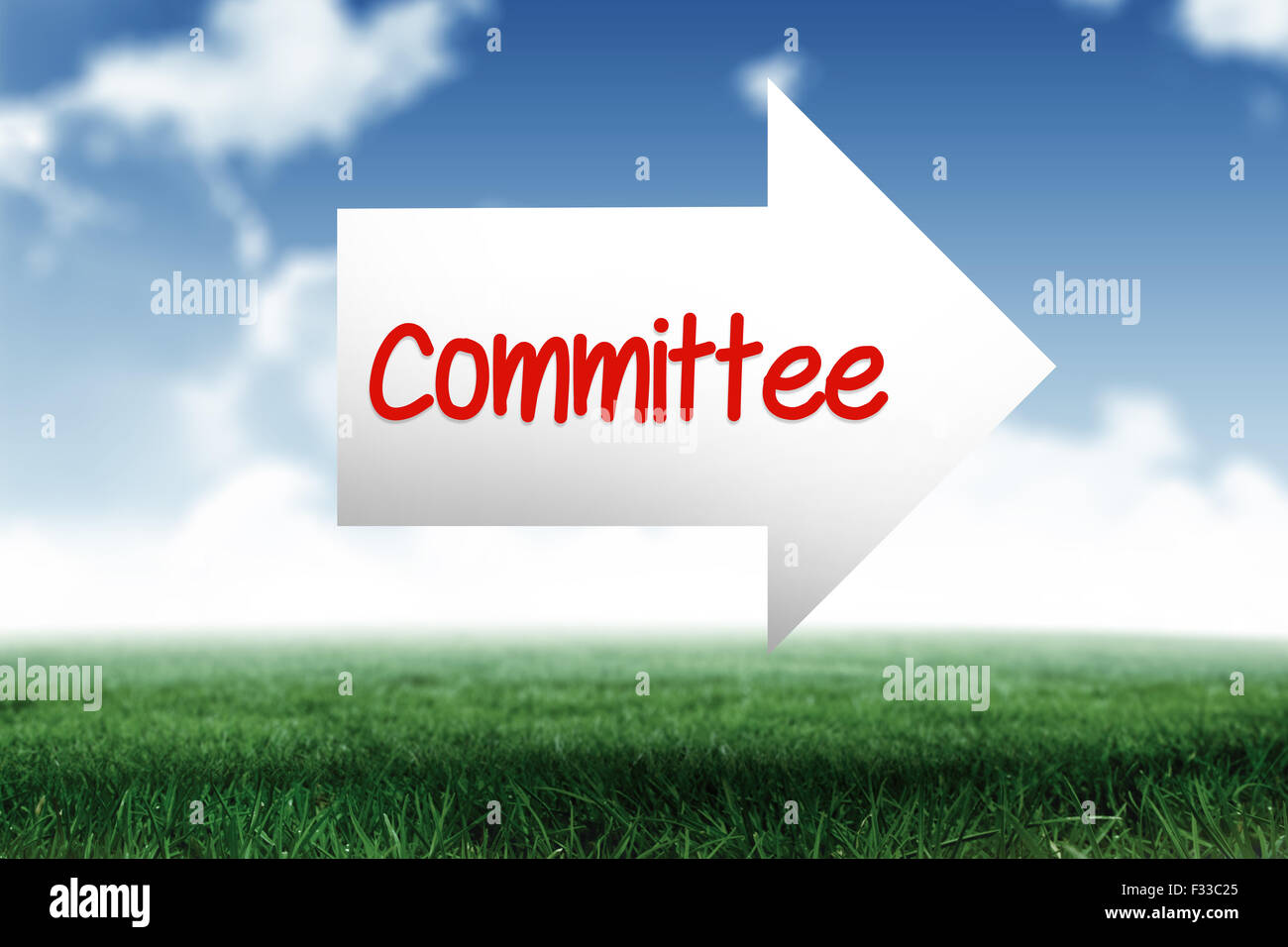 Green Key Committe Committee against blue sky over green field Stock Photo - Alamy