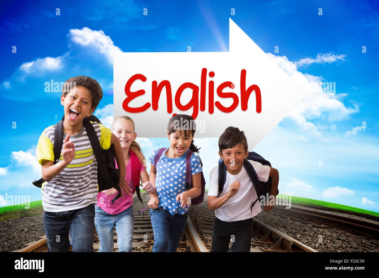 English against railway leading to blue sky Stock Photo