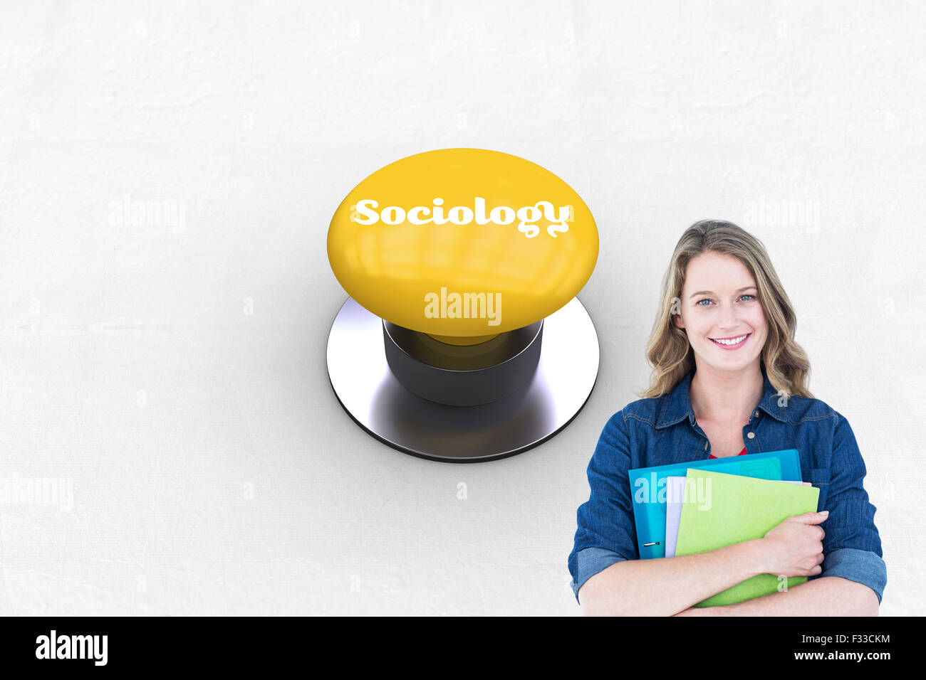 Sociology against yellow push button Stock Photo
