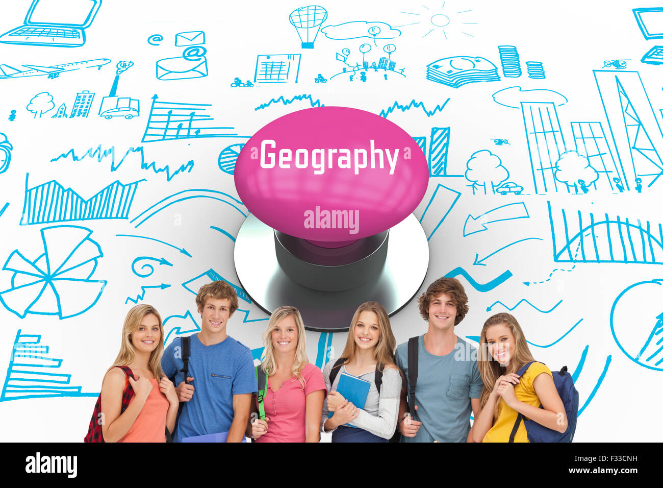 Geography against pink push button Stock Photo